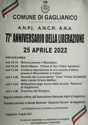 25 APRILE 2022. 77° ANNIVERSARIO DELLA LIBERAZIONE