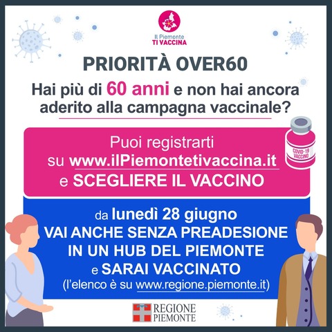 Priorità over60: accesso diretto e scelta del vaccino - ilpiemontetivaccina.it